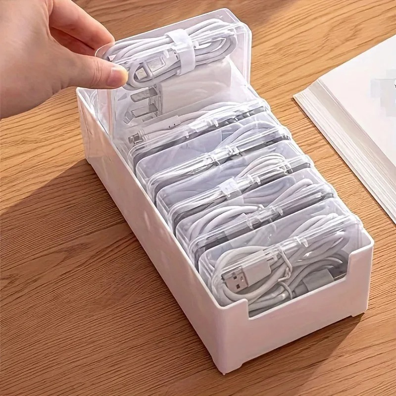 Pegboard Office Organizer - 7-Grid Data Cable Storage Box, Desktop