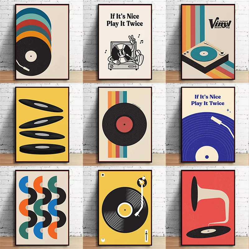 Office Furniture Modern - Mid Century Vinyl Record Canvas Wall