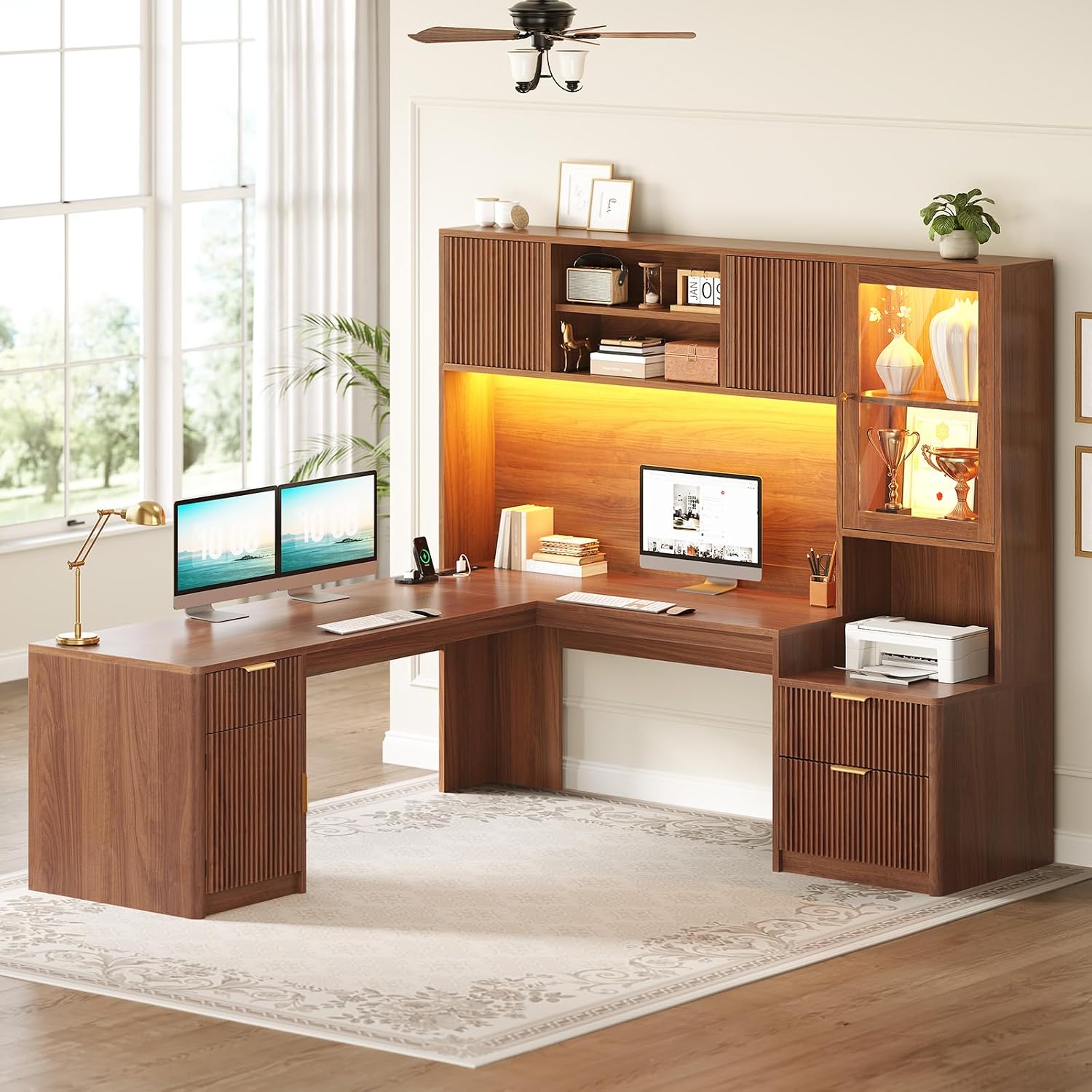 Office Furniture Outlet - L Shaped Desk with Hutch, RGB