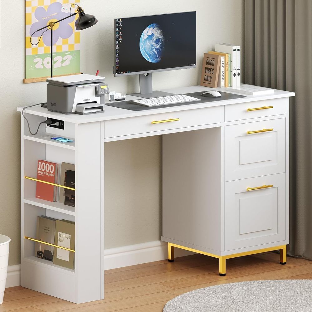 Office Furniture Outlet - White Desk with Ders, 48 Inch
