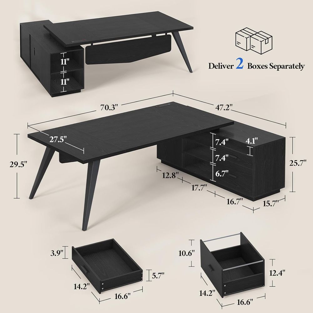 L-Shaped 70.3 Executive Desk w - Office Furniture Outlet review and price