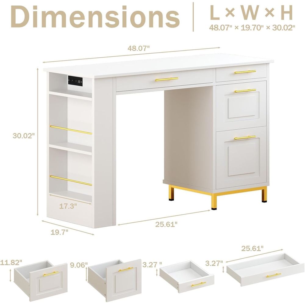 White Desk with Ders, 48 Inch  - Office Furniture Outlet review and price
